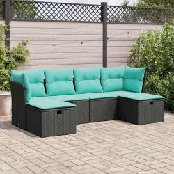 6 Pcs conjunto sofás de jardim c/ almofadões vime PE preto