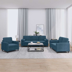 3 Pcs conjunto de sofás com almofadas veludo azul