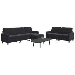 3 Pcs conjunto de sofás com almofadões veludo preto