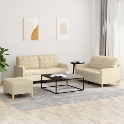 3 Pcs conjunto de sofás com almofadões tecido cor creme