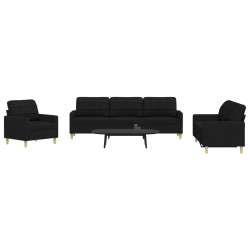 3 Pcs conjunto de sofás tecido preto