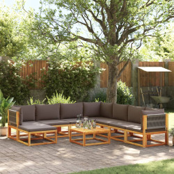 Conjunto de sofás de jardim de 9 peças com almofadas de madeira de acácia e corda
