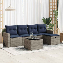 6 Pcs conjunto sofás de jardim com almofadões vime cinzento