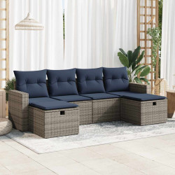 6 Pcs conjunto sofás de jardim com almofadões vime cinzento