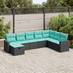 8 Pcs conjunto sofás de jardim com almofadões vime PE preto