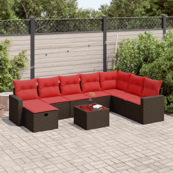 9 Pcs conjunto sofás p/ jardim c/ almofadões vime PE castanho