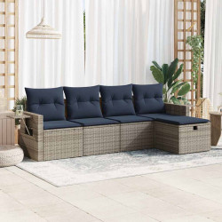 5 Pcs conjunto sofás de jardim c/ almofadões vime PE cinzento