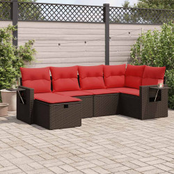 6 Pcs conjunto de sofás jardim c/ almofadões vime PE castanho