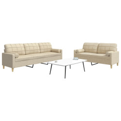 2Pcs conjunto de sofás c/ almofadas decorativas tecido creme