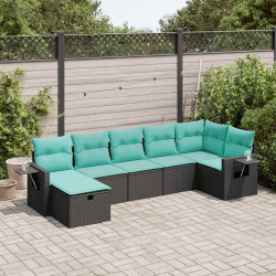 7 Pcs conjunto de sofás p/ jardim c/ almofadões vime PE preto