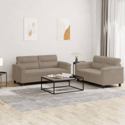 2 Pcs conjunto sofás c/ almofadões microfibra cinza-acastanhado