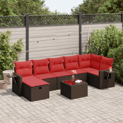 8 Pcs conjunto sofás de jardim c/ almofadões vime PE castanho