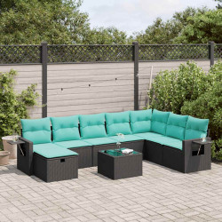9 Pcs conjunto de sofás p/ jardim c/ almofadões vime PE preto