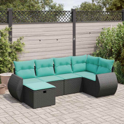 6 Pcs conjunto sofás de jardim c/ almofadões vime PE preto