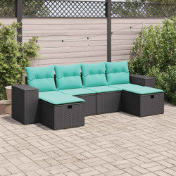 6 Pcs conjunto sofás de jardim c/ almofadões vime PE preto