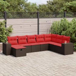 8 Pcs conjunto sofás de jardim c/ almofadões vime PE castanho