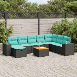 9 Pcs conjunto de sofás p/ jardim c/ almofadões vime PE preto