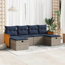 6 Pcs conjunto sofás de jardim com almofadões vime cinzento