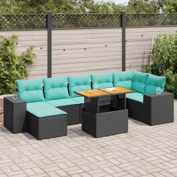 8 Pcs conjunto sofás de jardim com almofadões vime PE preto