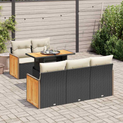 6 Pcs conjunto sofás jardim c/ almofadões vime PE/acácia preto