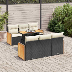 7 Pcs conjunto sofás jardim c/ almofadões vime PE/acácia preto