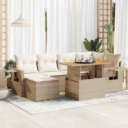 7 Pcs conjunto de sofás p/ jardim com almofadões vime PE bege