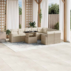 10 Pcs conjunto de sofás p/ jardim com almofadões vime PE bege
