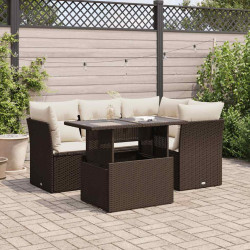 5 Pcs conjunto sofás p/ jardim c/ almofadões vime PE castanho