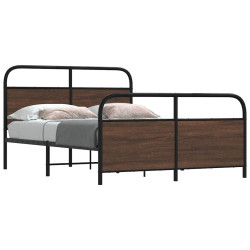 Estrutura de cama sem colchão 137x190cm metal carvalho castanho