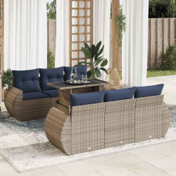 7 Pcs conjunto sofás jardim almofadões vime PE/acácia cinzento