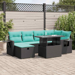 7 Pcs conjunto sofás jardim almofadões vime PE/acácia cinzento