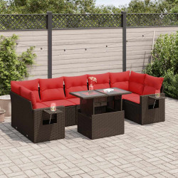 8 Pcs conjunto sofás jardim almofadões vime PE/acácia castanho