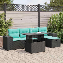 6 Pcs conjunto sofás jardim com almofadões PE/acácia cinzento