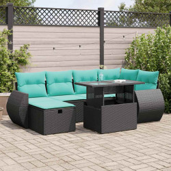 7 Pcs conjunto sofás jardim almofadões vime PE/acácia cinzento