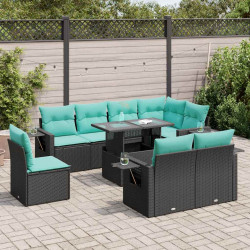9 Pcs conjunto sofás p/ jardim almofadões vime PE/acácia preto