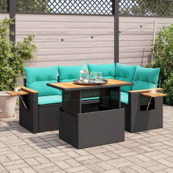 5 Pcs conjunto sofás de jardim com almofadões acácia e vime PE
