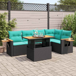 6 Pcs conjunto sofás jardim c/ almofadões vime PE/acácia preto
