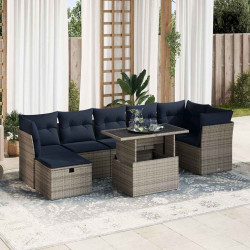 8 Pcs conj. sofás jardim c/ almofadões vime PE/acácia cinzento