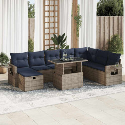 9 Pcs conj. sofás jardim c/ almofadões vime PE/acácia cinzento