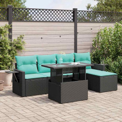 6 Pcs conj. sofás jardim c/ almofadões vime PE/acácia preto