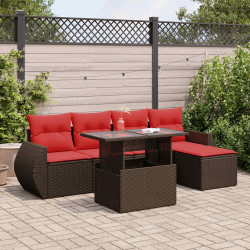 6 Pcs conj. sofás jardim c/ almofadões vime PE/acácia castanho