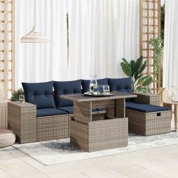 6 Pcs conj. sofás jardim c/ almofadões vime PE/acácia castanho