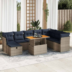 9 Pcs conj. sofás jardim c/ almofadões vime PE/acácia castanho