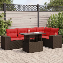 6 Pcs conj. sofás jardim c/ almofadões vime PE/acácia castanho