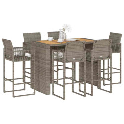 7 Pcs conj. bar jardim sem almofadões vime PE/acácia cinzento