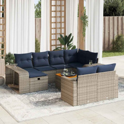11 Pcs conjunto sofás de jardim c/ almofadões vime PE cinzento