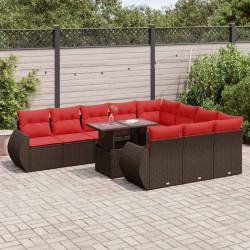11 Pcs conj. sofás jardim c/ almofadões vime PE/acácia castanho