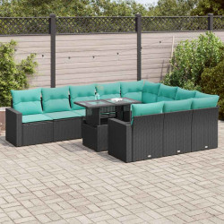 11 Pcs conj. sofás jardim c/ almofadões vime PE/acácia preto