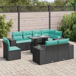 9 Pcs conjunto sofás jardim c/ almofadões vime PE/acácia preto