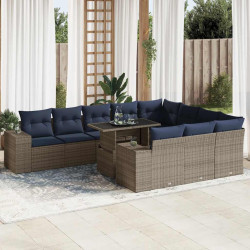 11 Pcs conjunto sofás de jardim c/ almofadões vime PE/acácia